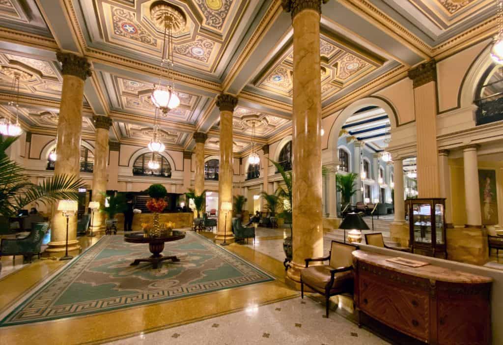 Lobby of Willard Intercontinental Hotel with marble pillars