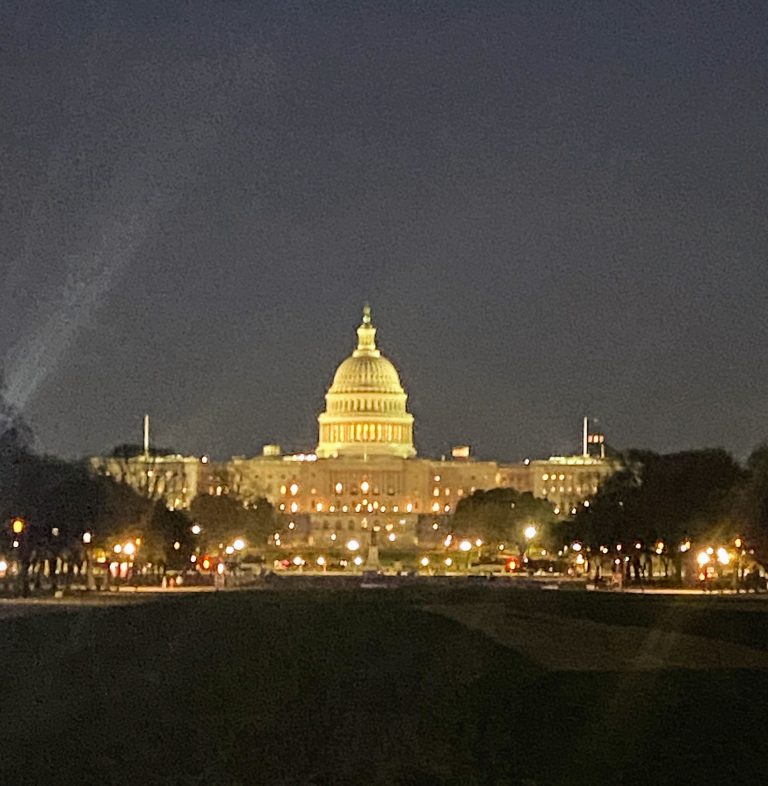 Capitol Building in Washington DC lit up at night