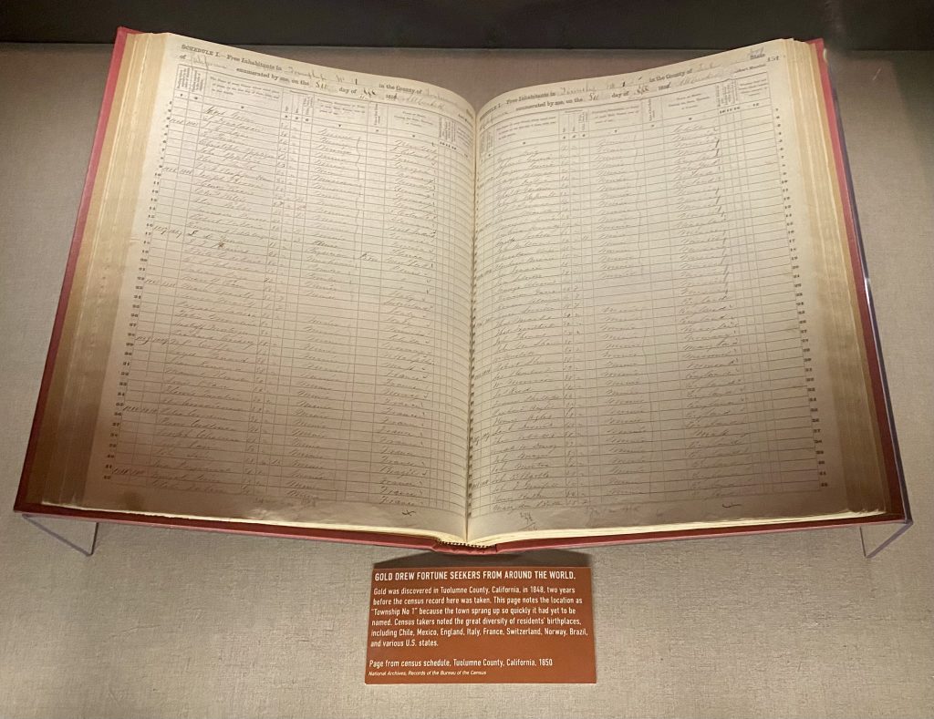 1850 Census schedule from unnamed California town at National Archives in Washington DC