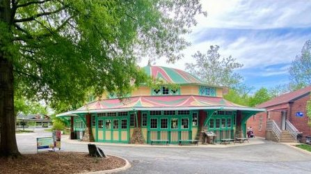 Colorful circular building that houses the carousel at Glen Echo National Park in Maryland